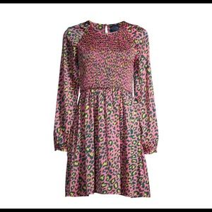 Smocked animal print mini dress